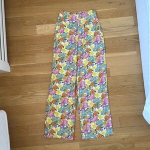 High Waisted Wide Leg Pastel Floral Trousers